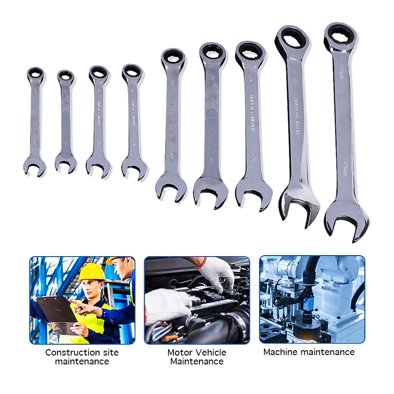 🚚พร้อมส่งในไทย🚚 ประแจ ประแจแหวนข้าง ปากตายข้าง เบอร์ 8-19mm Dual Purpose Ratchet Wrench