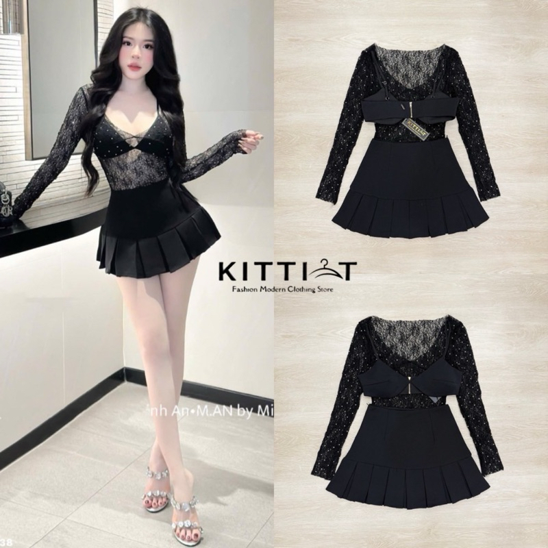 Brand ::: KITTI-T (กิตติที) Code ::: KT 311set(3) ชิ้นเสื้อแขนยาวลูกไม้(+)กระโปรง(+)brasสาวกสายsexyแบบลุคแพงต้องไม่พลาด