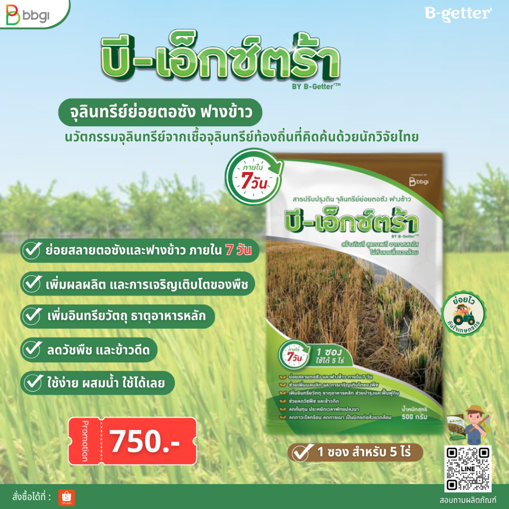 บี-เอ็กซ์ตร้า จุลินทรีย์ย่อยตอซังและฟางข้าว