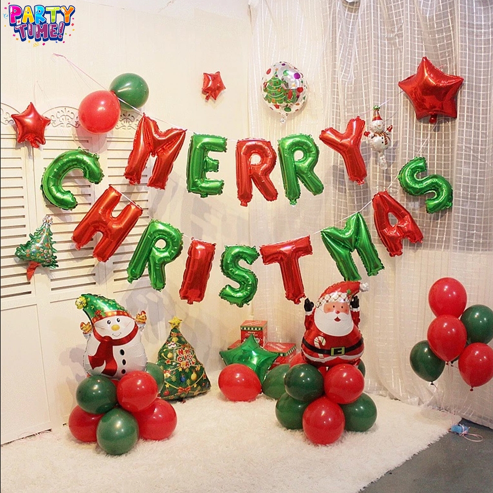 Big Party 🎅🎅 สุขสันต์วันคริสต์มาส, บอลลูนตัวอักษร, อลูมิเนียมฟอยล์บอลลูน, การตกแต่งคริสต์มาส Merry Christmas