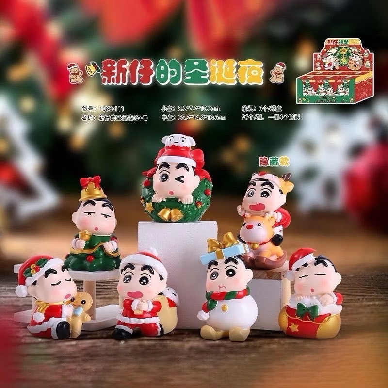 โมเดลชินจังคริมาสสส 1 Boxมี 6 จุ่ม คริสมาสต์เครยอนชินจังต้นคริสต์มาสทานตะวันน้อยการ์ตูนตุ๊ดน่ารักตกแต่ง