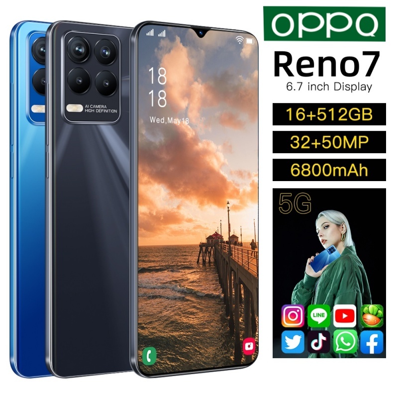 โทรศัพท์ Reno7 5G แรม16GB รอม512GBหน่วยความจําขนาดใหญ่ รองรับ2ซิม รองรับแอพธนาคาร 6.7 นิ้ว 6800mAh โทรศัพท์มือถือราคาถูก