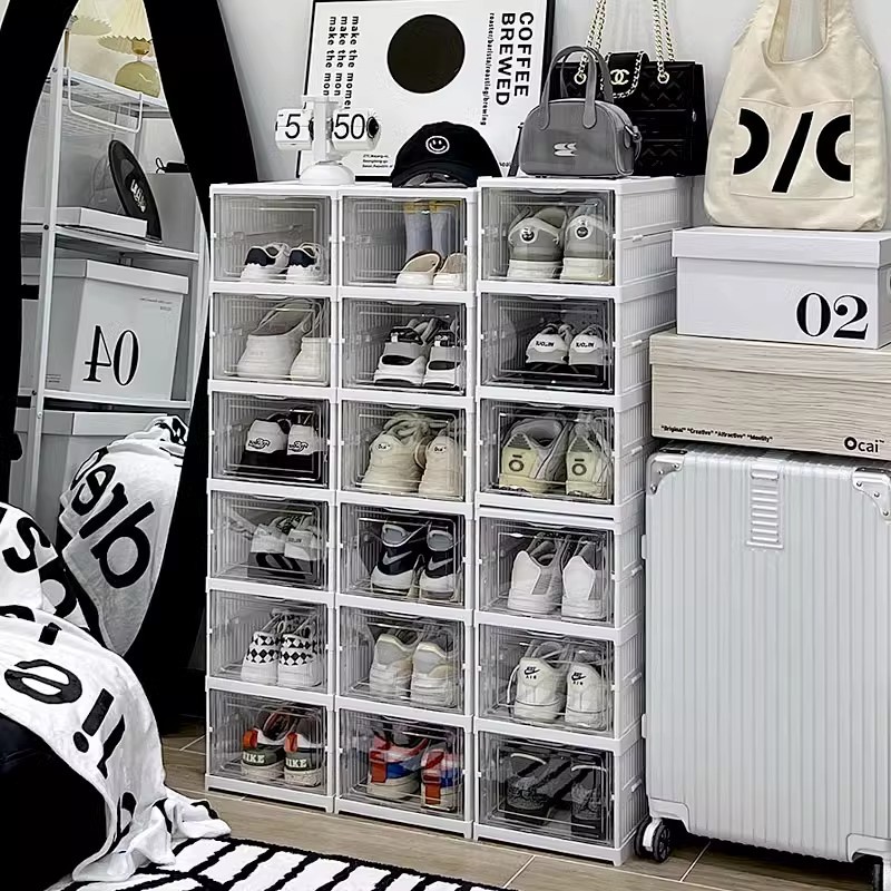 กล่องวางรองเท้า พับเก็บได้ ตู้วางรองเท้า ชั้นวางรองเท้า เปิดฝาด้านหน้า กล่องรองเท้า - รูปที่ 5