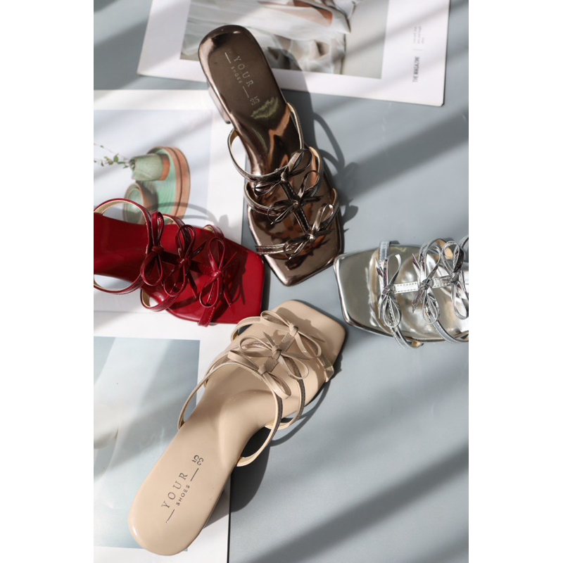 YOURSHOES Z10 / รองเท้าแต่งหน้าโบว์ ส้นสูง 2.5 นิ้ว รองเท้าส้นสูง รองเท้าส้นหนา