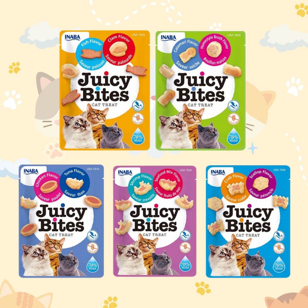 Inaba Juicy Bites อินาบะ ขนมแมวเนื้อนุ่ม ปราศจากธัญพืช สีสังเคราะห์ และวัตถุกันเสีย (จำหน่ายเป็นชิ้น