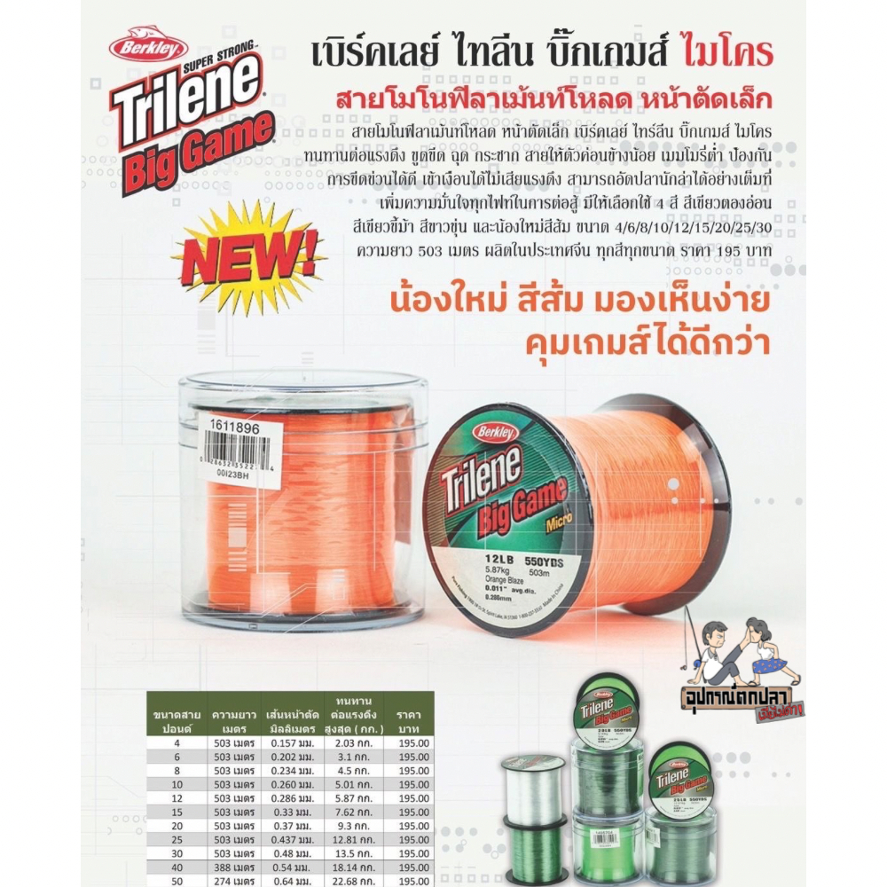 สายเอ็น TRILENE Big Game (Micro) เอ็นโหลด สีเขียวตอง สีเขียวขี้ม้า สีส้ม
