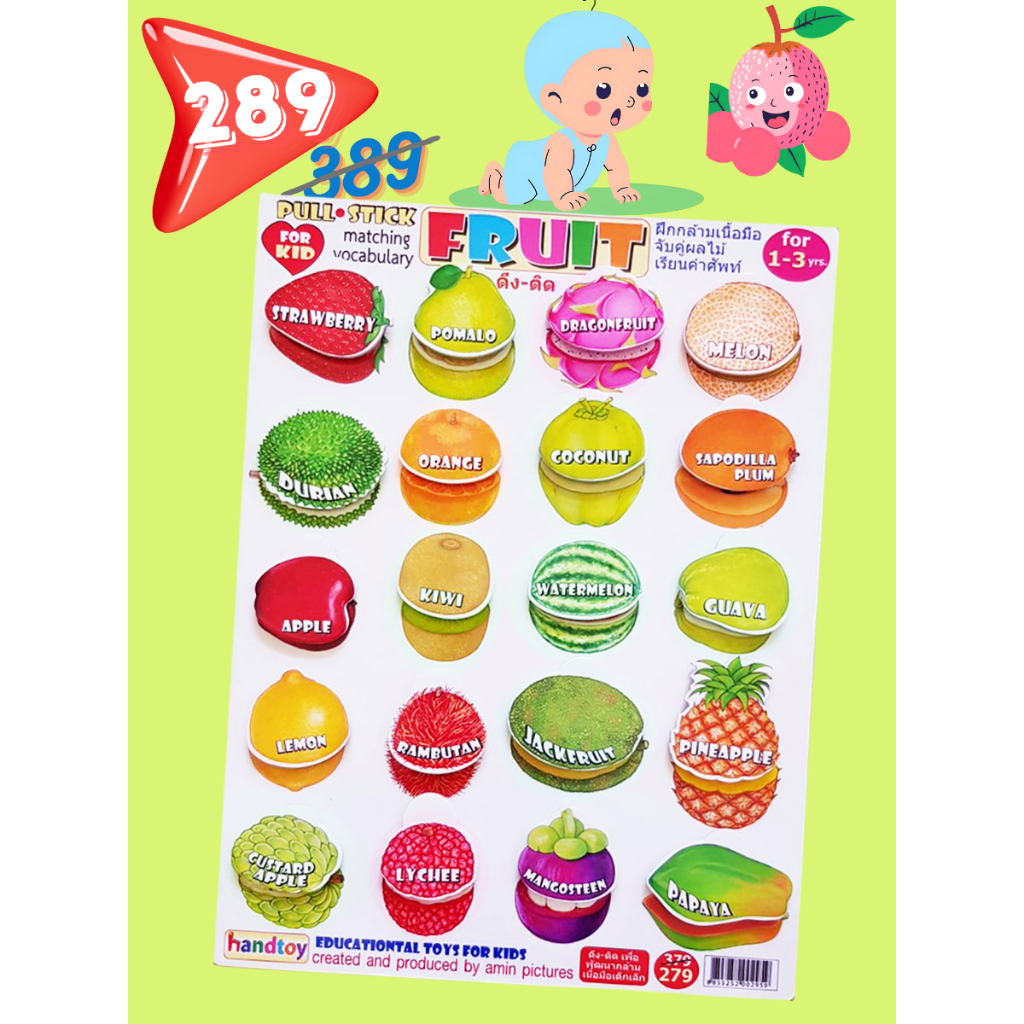 handtoy FRUIT เปิดเปลือก เจอเนื้อใน สอนคำศัพท์ และ คำไทย ดึงแปะสนุก จำง่ายๆ เล่นได้ทุกวัน
