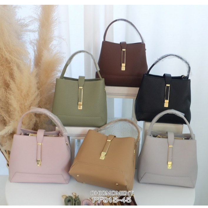 [ พร้อมส่งในไทย ] กระเป๋าสะพายทรงถัง2ซิป หนังPUพรีเมี่ยมทรงสวยๆ No.PF-915-45 กระเป๋าร้านชิค