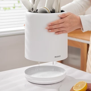 Ecoco ชั้นวางอุปกรณ์จัดระเบียบในครัว หมุนได้ 360° ถอดออกได้ ชั้นวางมีดซักได้