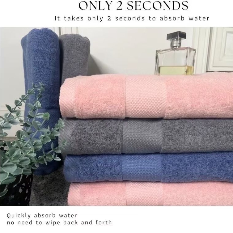 ผ้าเช็ดตัว เกรดพรีเมี่ยมทอเส้นด้ายคู่ ขนนุ่มฟูเนื้อเรียบเนียน cotton100%