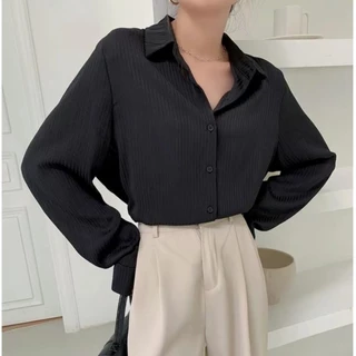 【ส่งจากไทย】เสื้อเบลาส์ลายทางแขนยาว เสื้อเชิ้ตหญิงมาใหม่ คอปกแฟชั่นผู้หญิง ผ้าดีใส่สบาย เรียบๆ