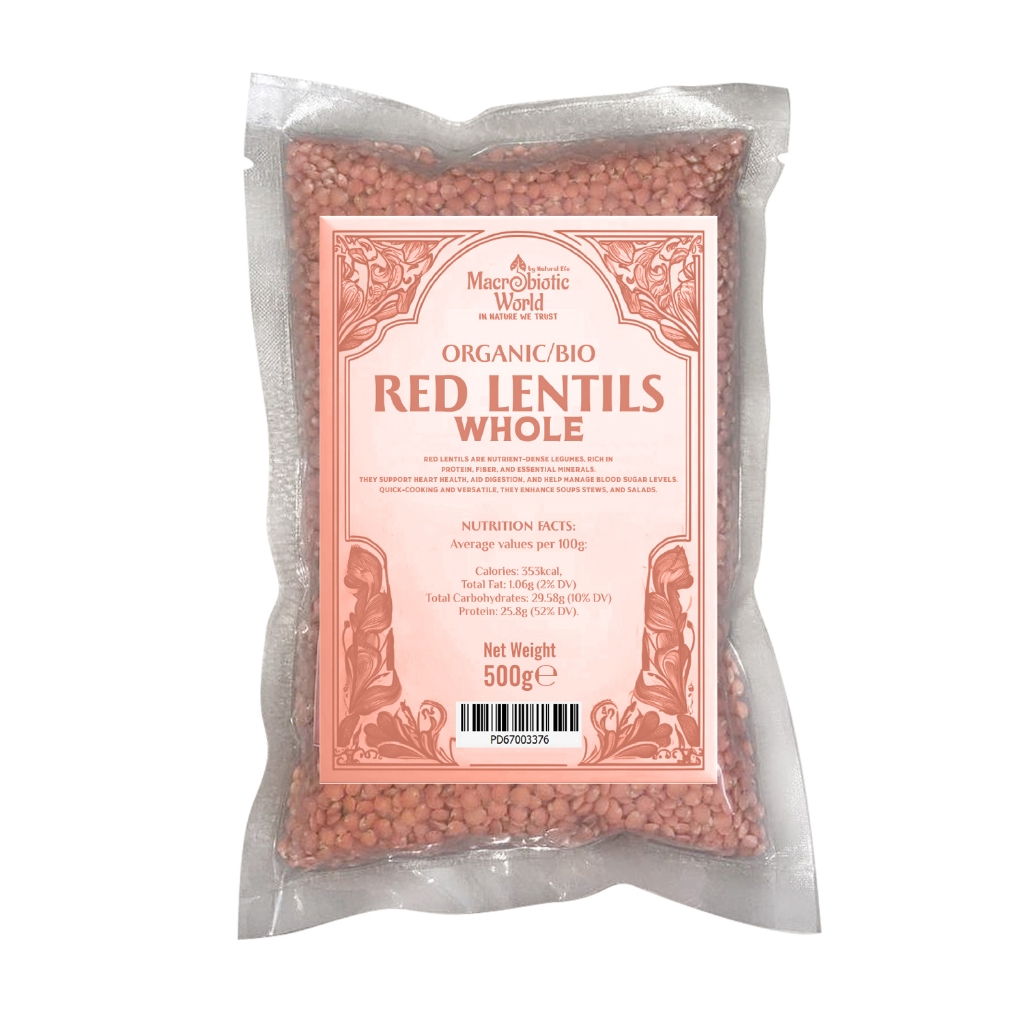 Organic/Bio Red Lentils (Whole) 500g