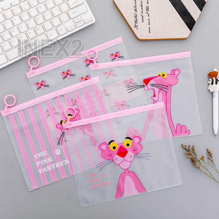 กระเป๋าซิปล็อค ลายเสือชมพู พิ้งแพนเธอร์  ขนาด A5 กระเป๋าดินสอ ใส่เครื่องเขียน กันน้ำ มีหูกลม BY INEX