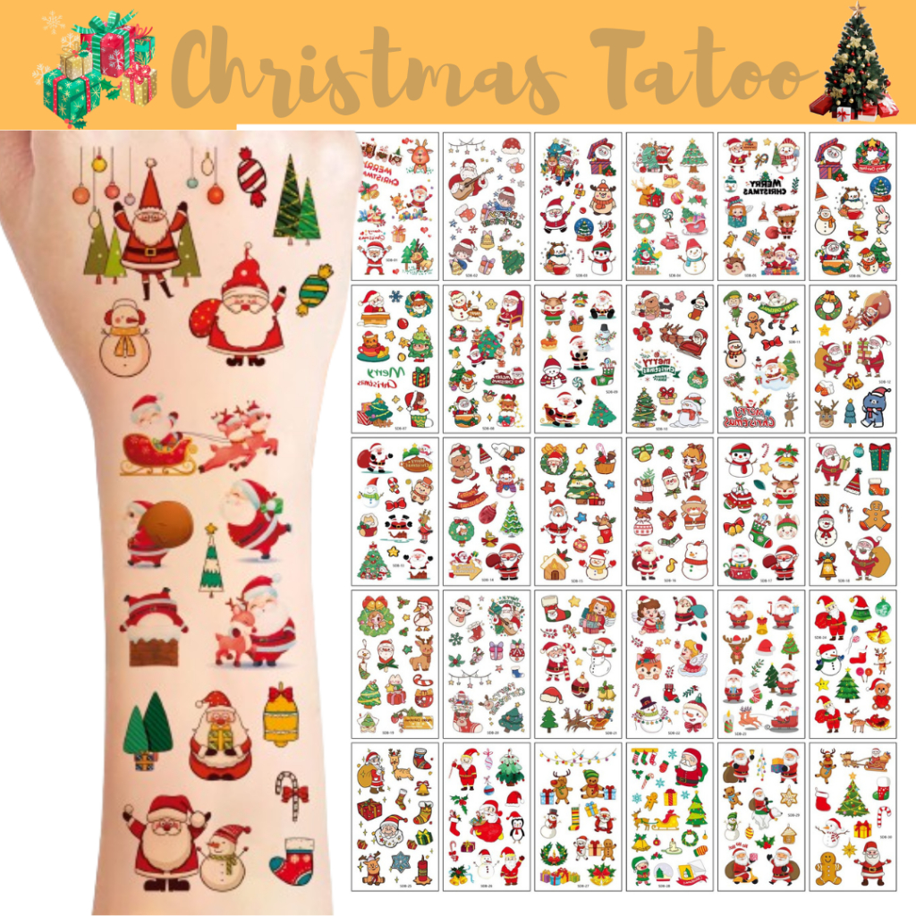 สติกเกอร์คริสมาส รอยสักการ์ตูนเด็ก Christmas Tatoo กันน้ำกันเหงื่อ สติกเกอร์รอยสักแบบใช้แล้วทิ้ง แบบ R size 5.7*9.7 cm.