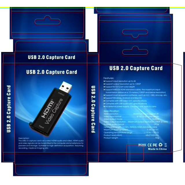 USB 2.0 การ์ดเกมจับภาพวิดีโอ 1080P บันทึกสดสตรีมมิ่งสำหรับกล้อง PC PS3 PS4 TV Xbox สมาร์ทโฟน