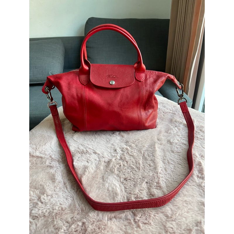 longchamp le pliage size M หนังแกะ สีแดง