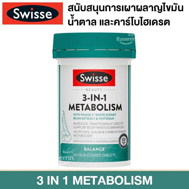 Swisse Beauty 3 In 1 Metabolism Balance 60 Tablets สนับสนุนการเผาผลาญไขมัน น้ำตาล และคาร์โบไฮเดรต