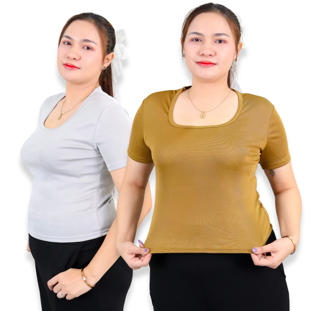 212-2xl# เสื้อยืดสาวอวบ คอเหลี่ยม แขนสั้น ไซส์ใหญ่ 2XL อกได้ถึง 46 นิ้ว เนื้อผ้าร่อง ทรงเข้ารูป