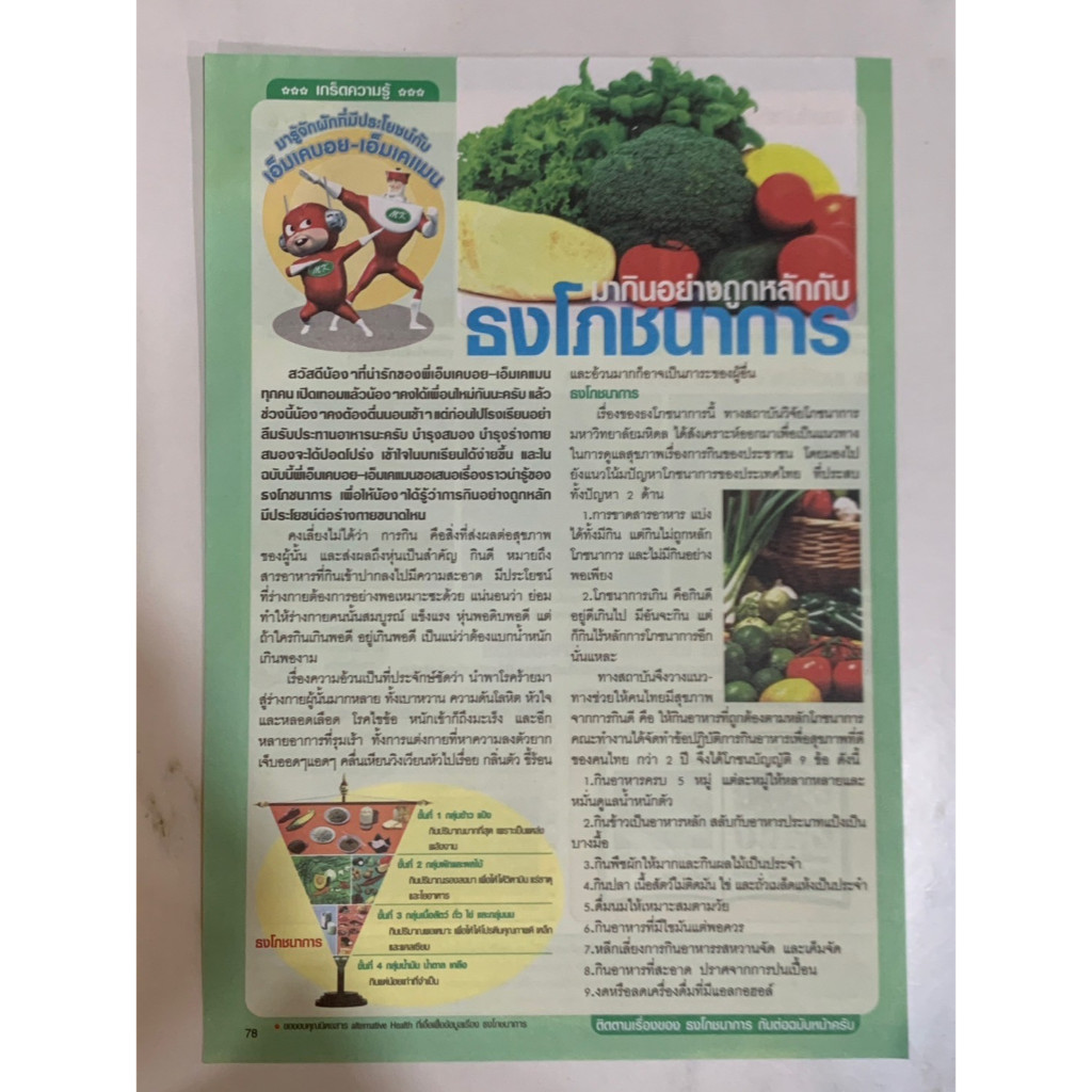 หน้าโฆษณา ธงโภชนาการ ของ MK Boy, MK Man จากร้านอาหาร MK