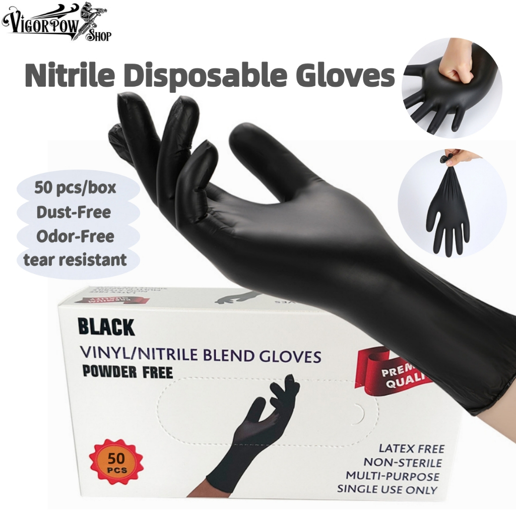 (สีดำ) ถุงมือยางไนไตรแท้ ถุงมือดำช่างสัก Glove Black งานในครัว งานอเนกประสงค์