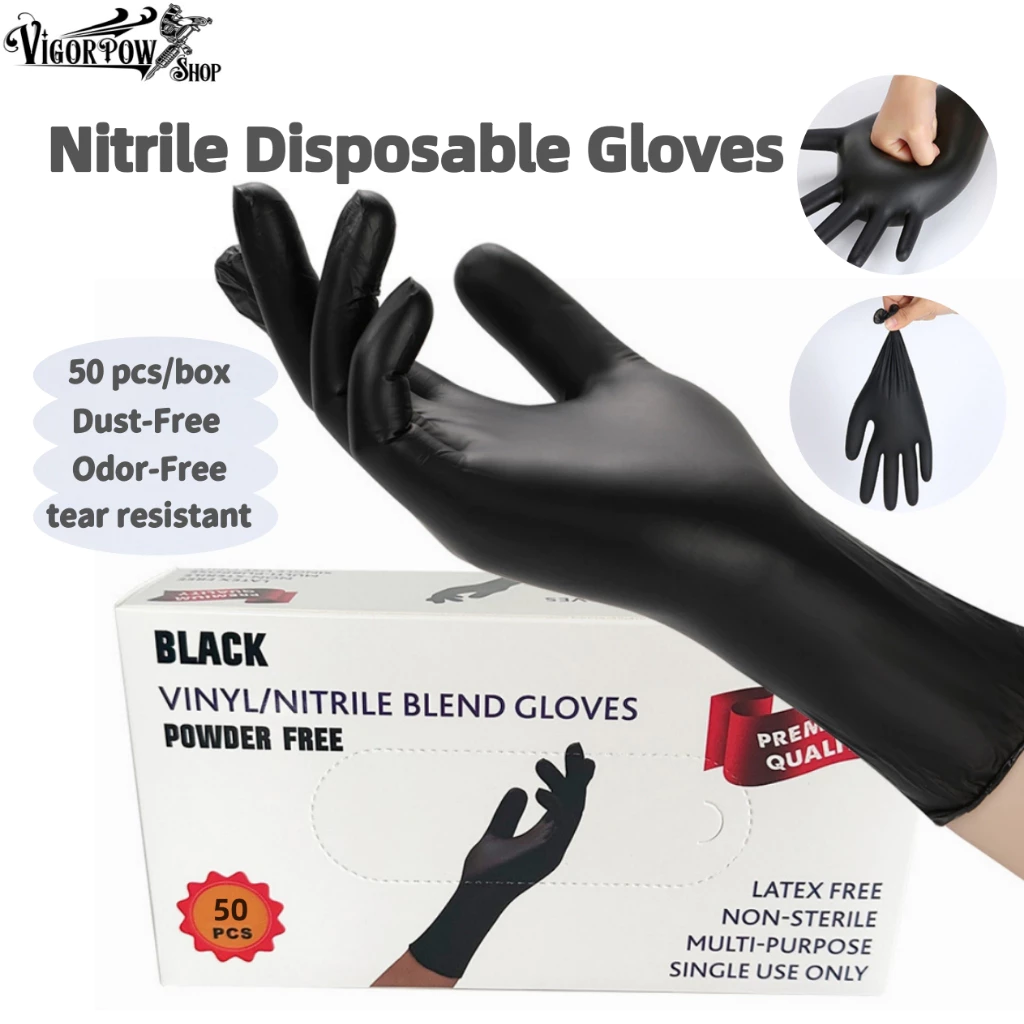 (สีดำ) ถุงมือยางไนไตรแท้ ถุงมือดำช่างสัก Glove Black งานในครัว งานอเนกประสงค์