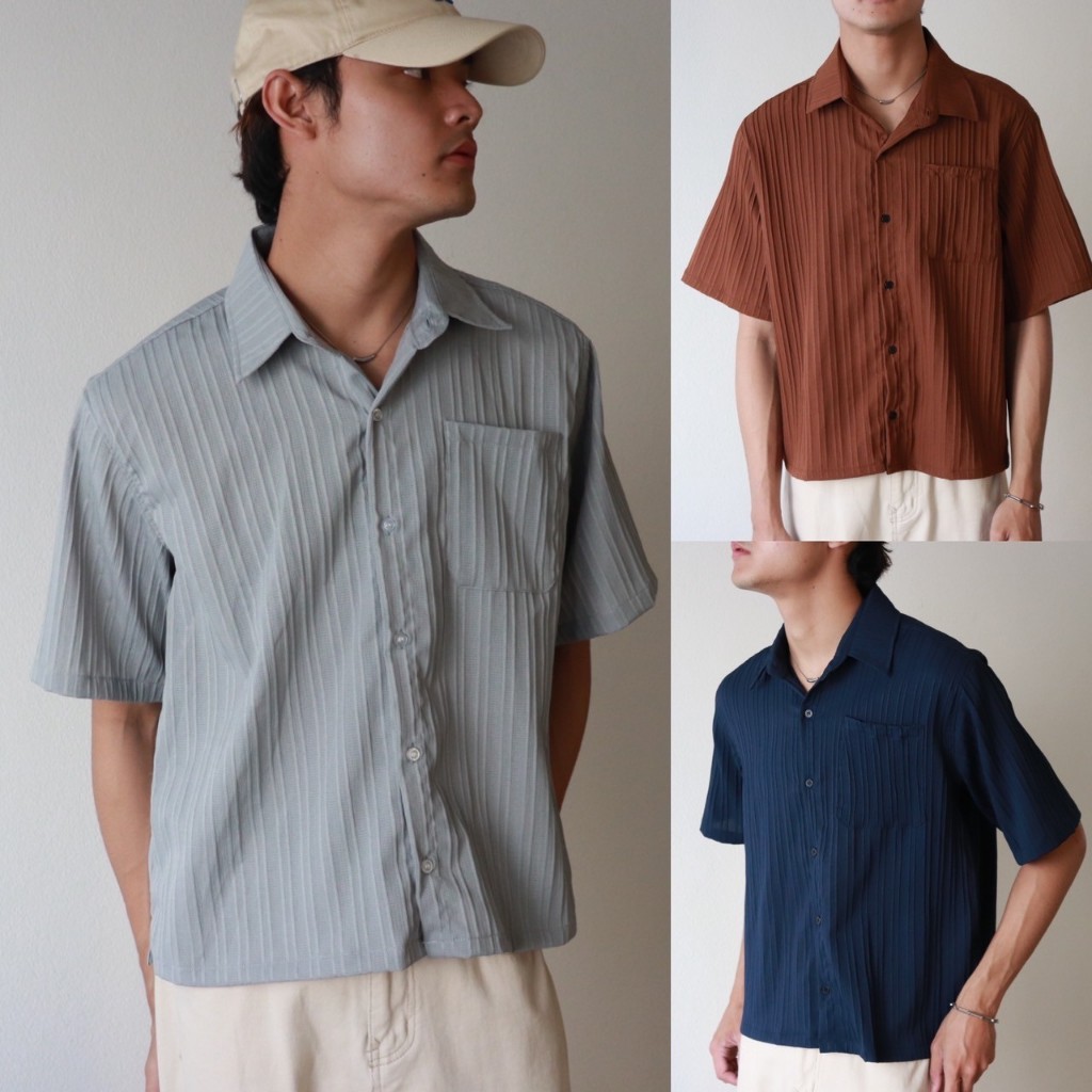 IBB DOBBY CROPED SHIRTS เสื้อเชิ้ตแขนสั้นผ้าด็อปบี้ทรงครอป