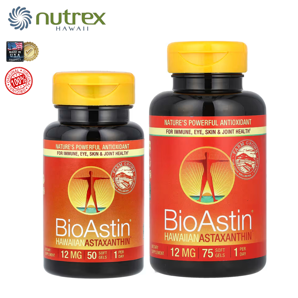 [พร้อมส่ง แท้100%] Nutrex Hawaii, BioAstin, Hawaiian Astaxanthin, แอสตาแซนทินจากฮาวาย 12 mg (50/75 Soft Gels)