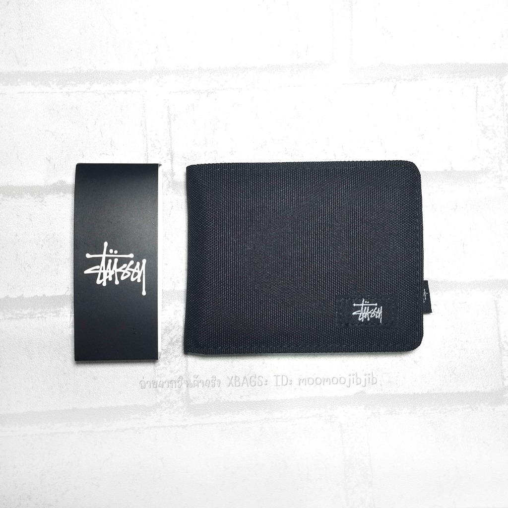 Stussy กระเป๋าสตางค์ 2พับ+กล่อง+การ์ด+ช่องใส่เหรียญ แบบเรียบ โลโก้เรียบ