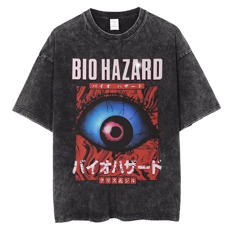 เสื้อยืด ผ้าฟอก พิมลาย BIOHAZARD ไซส์ XL