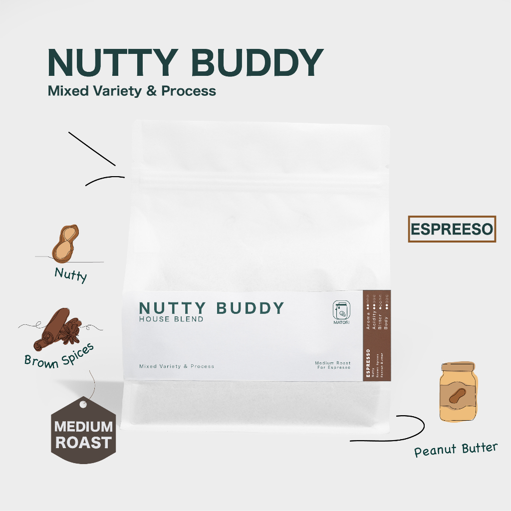Matori Coffee Roaster เมล็ดกาแฟคั่วกลาง House Blend, Nutty Buddy Mixed Variety & Process