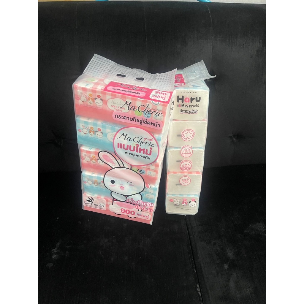 กระดาษเช็ดหน้า มาเชรี่ MaCherie ห่อละ180 แผ่น แพ็ค 5 ห่อ รวม 900 แผ่นหนานุ่ม 2 ชั้น พร้อมส่ง