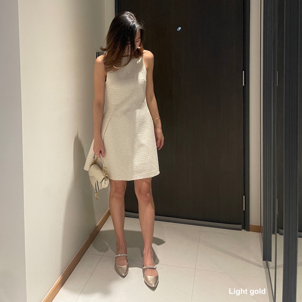 RITA : รองเท้าส้น 2" หัวแหลม สายคาดกลางประดับคริสตัล สายถอดได้ (Lucille Studio)