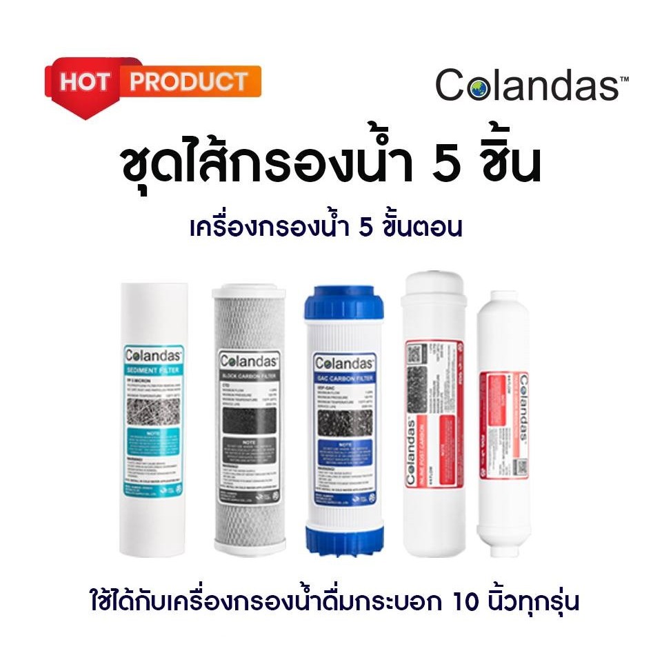 ชุดประหยัดคุ้ม* เซ็ทไส้กรองน้ำดื่ม 5 ชิ้น COLANDAS ของแท้ สำหรับเครื่อง 5 ขั้นตอน ราคาถูกสุดๆ