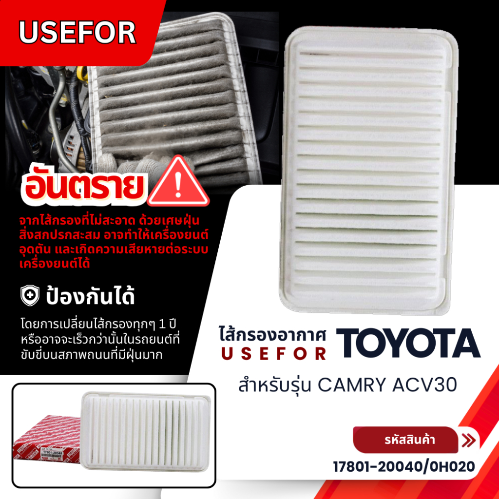 กรองอากาศ, ไส้กรองอากาศ USEFOR TOYOTA CAMRY ACV30 (17801-20040/0H020)