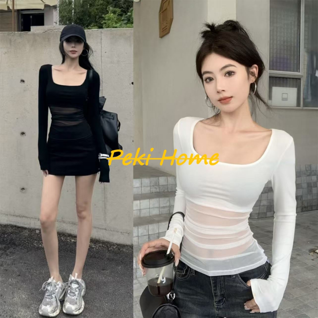 พร้อมส่ง เสื้อแขนยาวคอกลมสไตล์ฝรั่งเศส สีขาว สำหรับสาวๆ ใส่ได้ทุกวัน