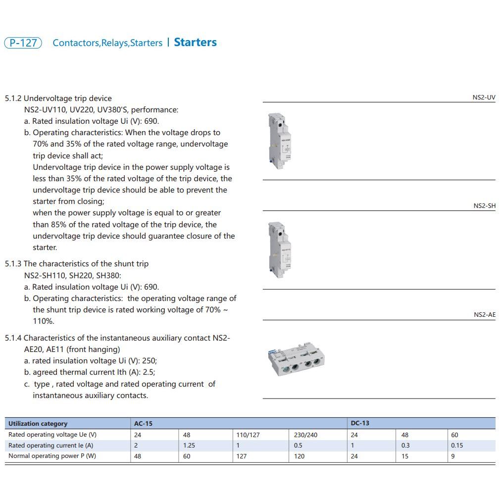 NS2-AE Auxiliary Contact, NS2-SH Shunt Trip, NS2-UV Undervoltage Release อุปกรณ์เสริมมอเตอร์เซอร์กิตเบรกเกอร์ "CHINT"