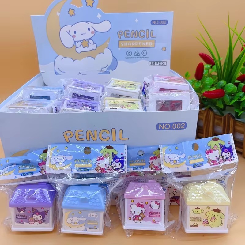 กล่อง 48 ชิ้น 002 บ้านซานริโอ้ กบเหลาดินสอ 2 รู น่ารัก ที่เหลาดินสอ คละสี แบบมือหมุน เหลาง่าย เครื่องเขียน โรงเรียน