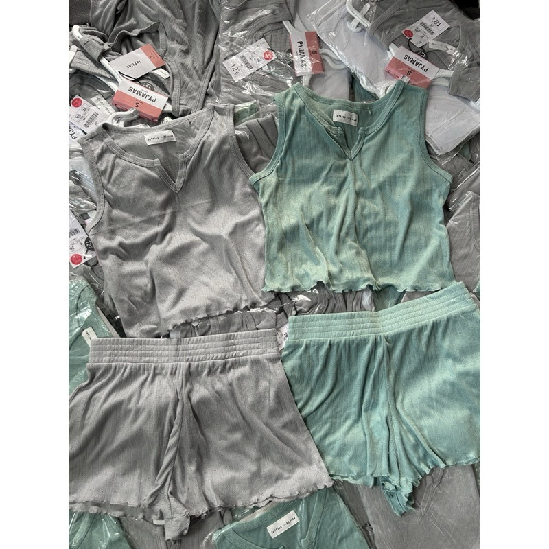 (ของแท้💯) LEFTIES pointelle pyjamas ชุดนอน ชุดเซ๊ท มี 2 สี เทา/เขียว