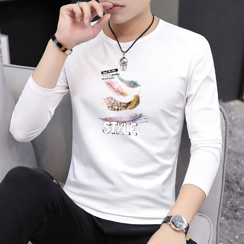 เสื้อแขนยาวผู้ชายเสื้อยืดผู้ชายเรียบง่ายสวมใส่สบายๆคอกลมTSH-077