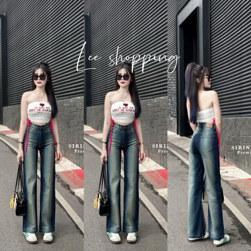 รหัส9418งานใหม่ สวยมากกก กระบอกใหญ่ผ้าไม่ยืดนะคะ สียีนส์ดาร์คบลู แต่งเฟดได้สวยมาก ผ้าดีสุด ใส่สบายมากป้ายSIRINAN STUDIO