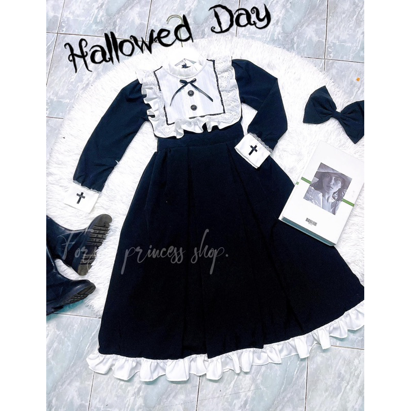 [เสื้อผ้ามือ 2 ลูกสาว] เดรส Halloween สไตล์ Lolita แบบ Wednesday🧙‍♀️