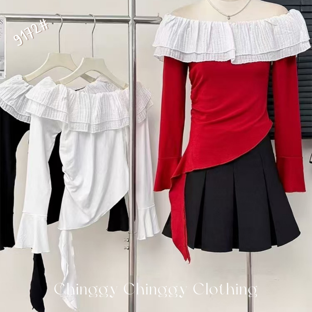 [Chinggy] 9172# เสื้อแฟชั่นแขนยาวปาดไหล่ สีไหนก็ปัง ใครใส่ก็สวยย