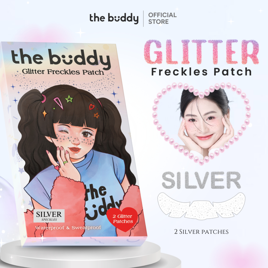 The Buddy - Glitter Freckles Patch สีเงิน (Silver Speckles) แผ่นแปะกลิตเตอร์สำหรับแต่งหน้า กันน้ำ กันเหงื่อ 2 แผ่น/กล่อง