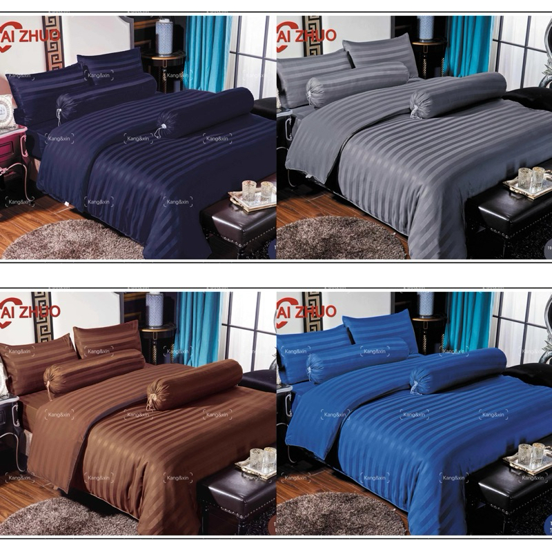 ชุดเครื่องนอน 6 ชิ้นพร้อมผ้านวม ขนาด 5 และ 6 ฟุต สีพื้น ลายริ้ว ล้างได้ ซักมือซักเครื่องได้