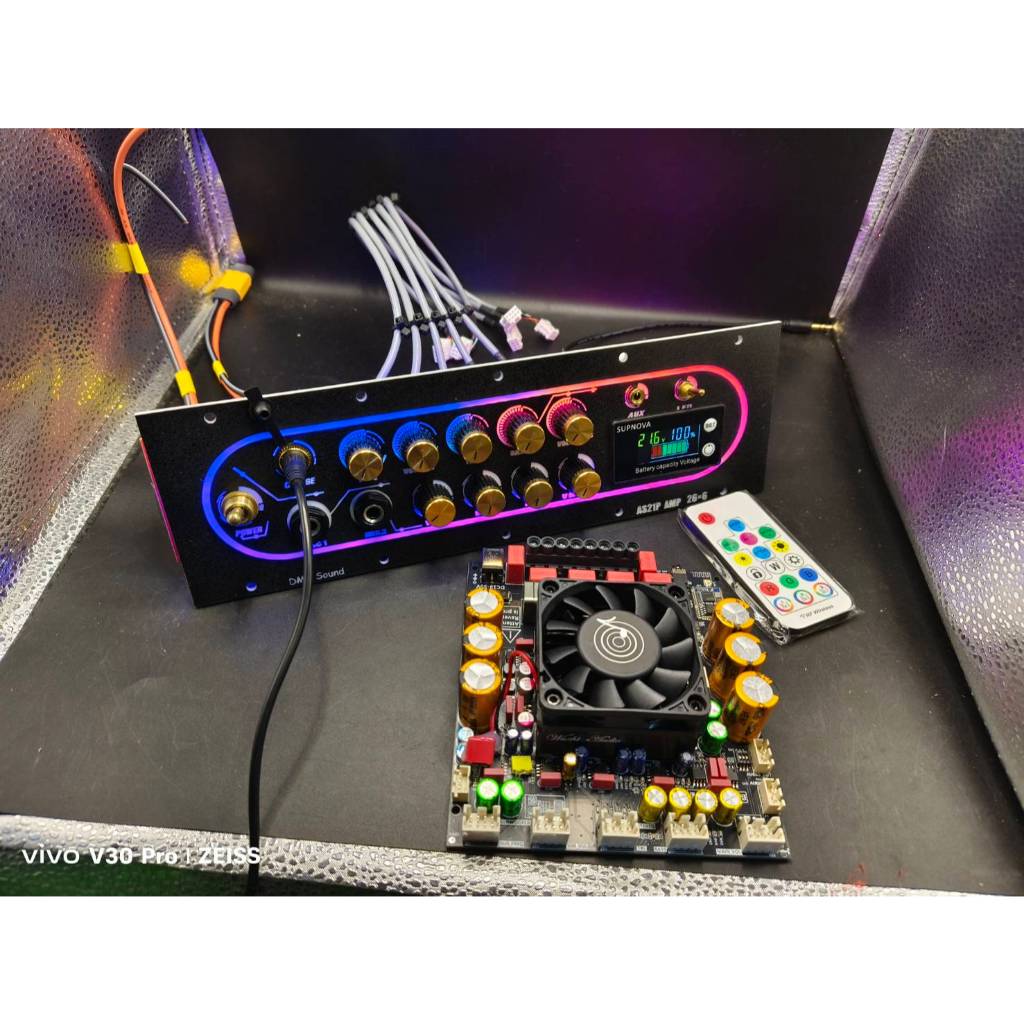 ชุดเพลท APTX3 ย้ายสาย โมเบส พ่วงคาราโอเกะ วัดแบตดิจิตอล มีไฟ LED เดินระบบสายไฟสวยงาม