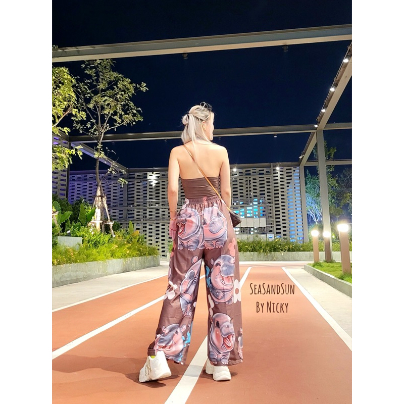 กางเกงลาย Babyhippo(Brown) ลาย Limited SeaSandSun By Nicky ผ้าไหมอิตาลี100D ใส่ได้ช-ญใส่สบายม๊าก คัตติ้งเนี๊ยบ