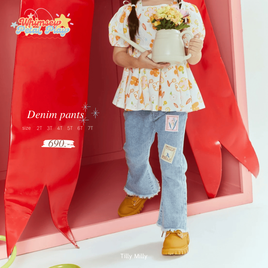 Tilly Milly กางเกงยีนส์เด็กผู้หญิงปักลายดอกไม้  Whimsey petal play collection