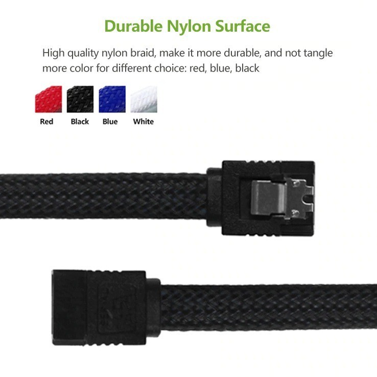 สายซาต้า สายถัก SSD HDD SATA 3.0 III Data Cable To SSD HDD Hard Disk Drive Cord Straight Right Angle 6Gb/s Nylon Sleeved