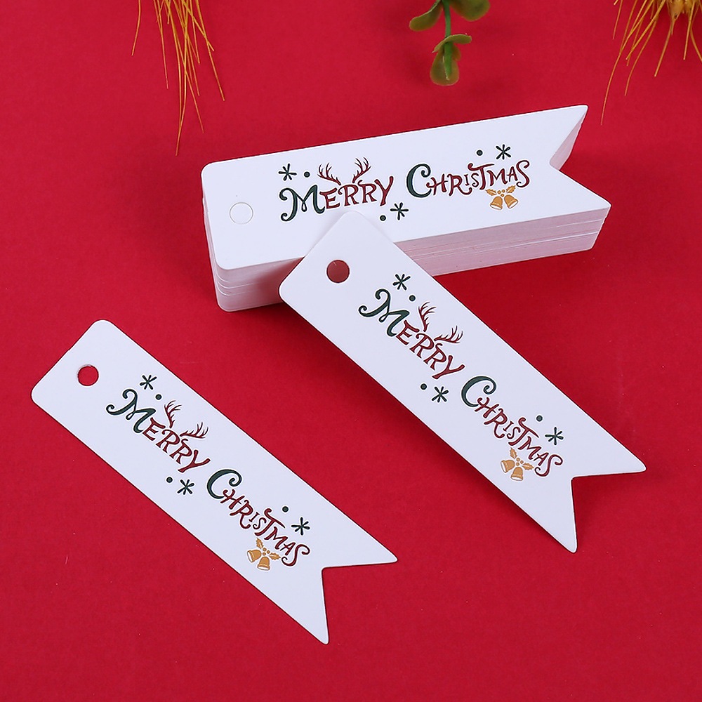 กระดาษแท็ก paper tag ป้ายแท็กสี Merry christmas คริสต์มาส ทรงริบบิ้นขาว