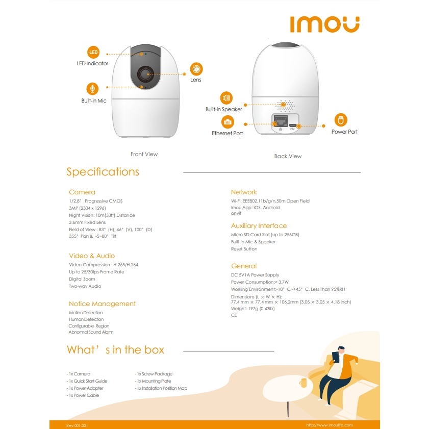 IMOU กล้องวงจรปิด 2MP / 3MP / 5MP รุ่น CUE 2 / IPC-A22EP-G-V3 (A2) / IPC-A32EP-L-V3 / IPC-TA32CP-L / IPC-TA52P
